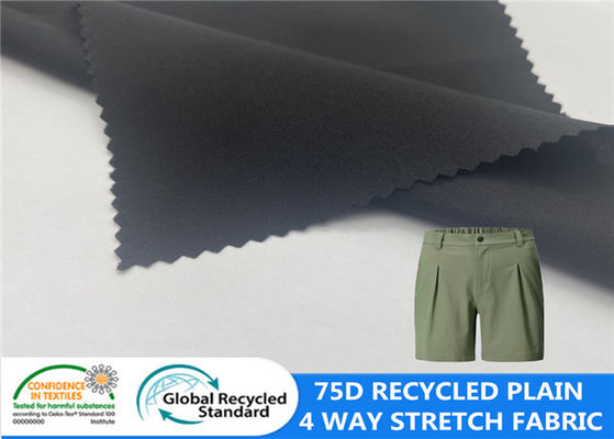 Tela de secado rápido reciclada el 92% de la tela elástica llana de la manera 75D 4 del poliéster el 8% Spandex