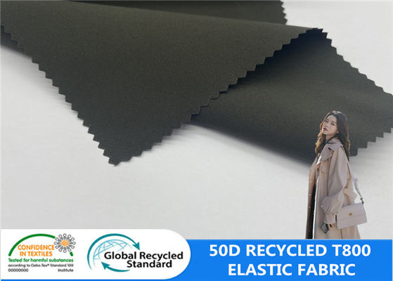 50D el 100% recicló la cazadora plástica del estiramiento del poliéster de la tela T800 de la botella impermeabiliza la tela elástico