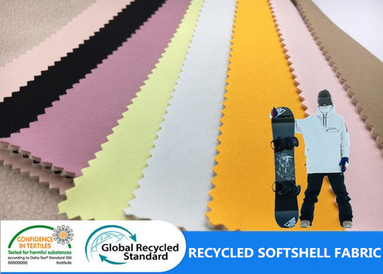 Tela elástica polar reciclada el 92% Shell Skiing Hoodie Jacket Fabric suave del paño grueso y suave de la capa TPU del poliéster 3